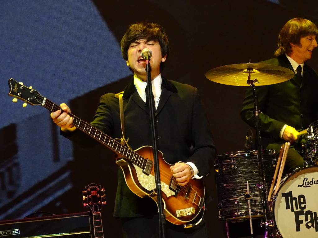 Right-hander Ardy Sarraf, as Paul McCartney, rocking the left-handed Hofner.